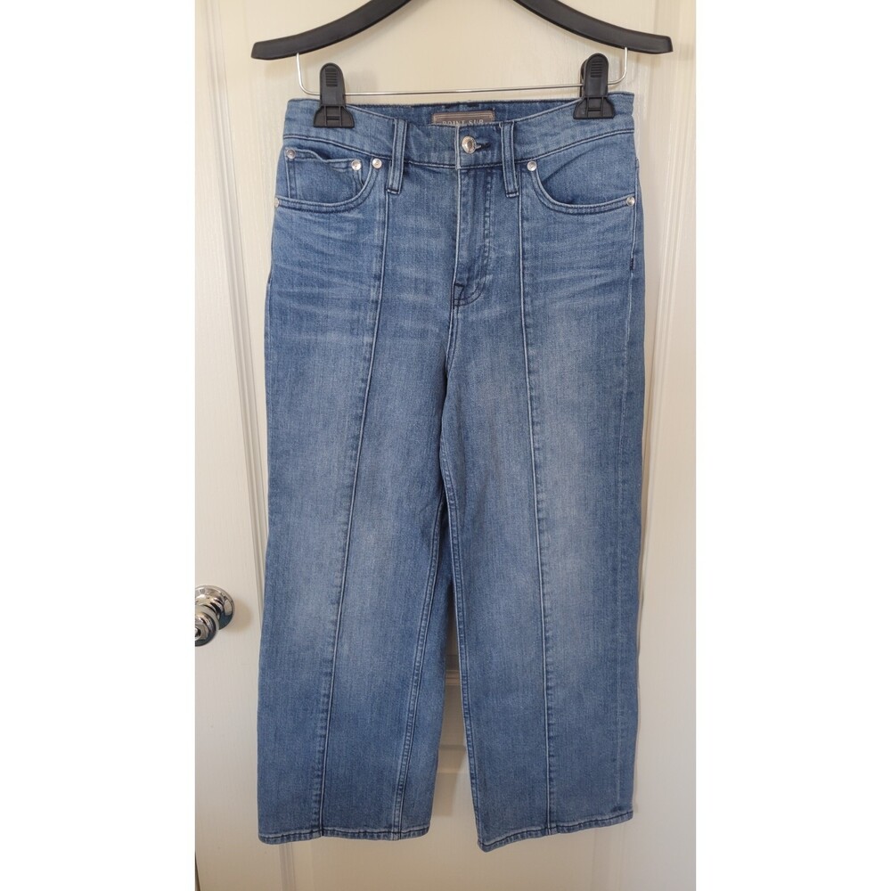 Point Sur J. Crew Wide Leg Crop Seam Detail Medium Wash Denim Jeans